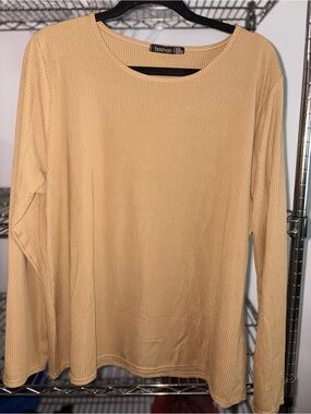 Boohoo Long Sleeve Ribbed Top — Camel/Tan